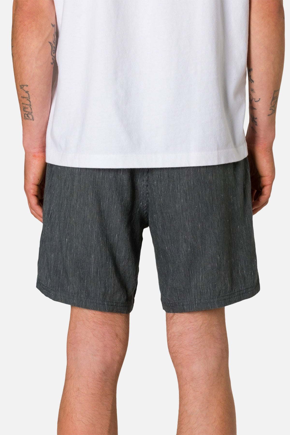 Katin Stevens Local Short in Black Wash with a 60% linen, 40% rayon yarn dyed stripe #color_black wash