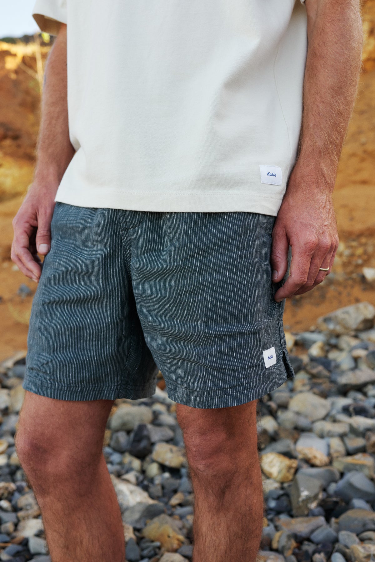 Katin Stevens Local Short in Black Wash with a 60% linen, 40% rayon yarn dyed stripe #color_black wash