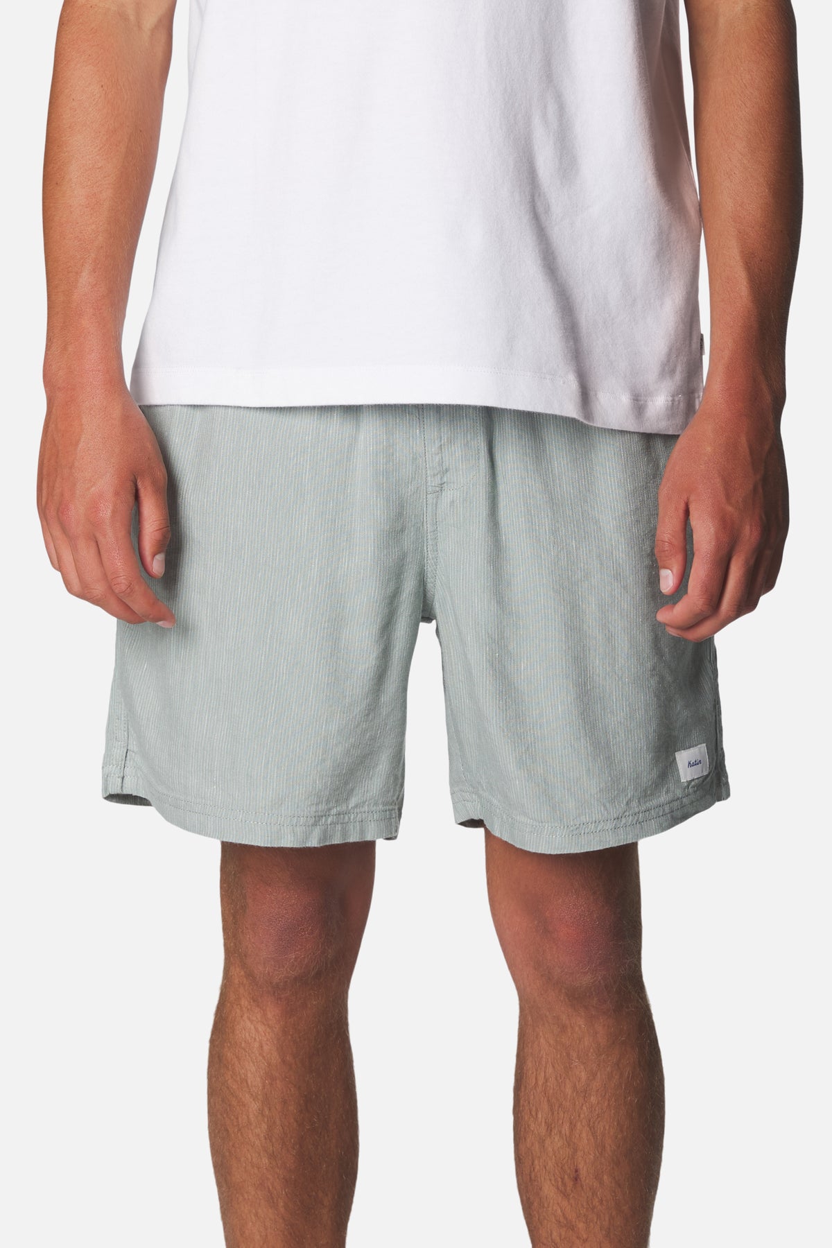 Katin Stevens Local Short in Abyss with a 60% linen, 40% rayon yarn dyed stripe #color_abyss