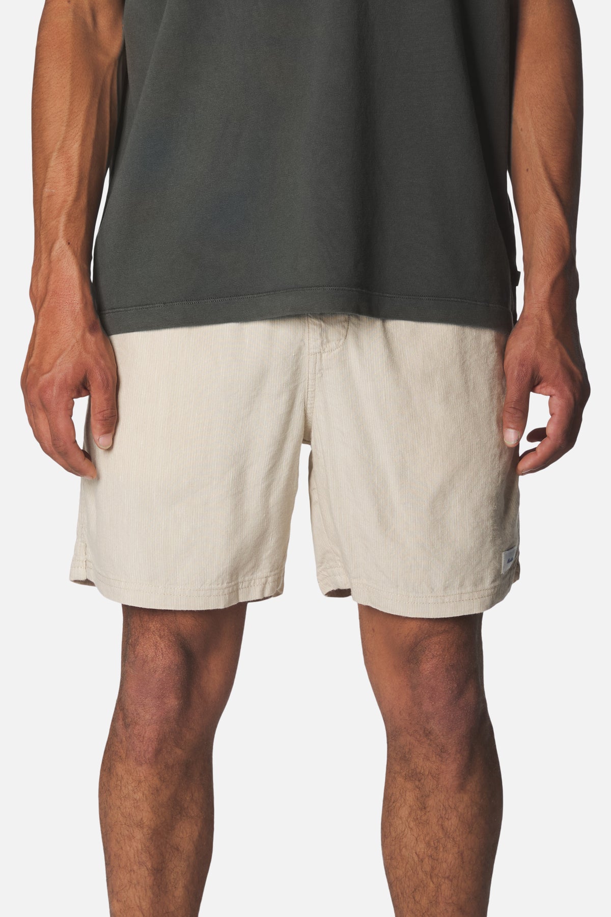 Katin Stevens Local Short in Pelican with a 60% linen, 40% rayon yarn dyed stripe #color_pelican
