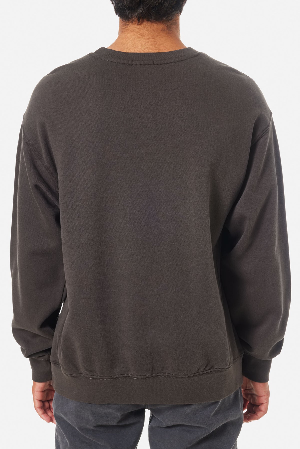 back of black wash sweatshirt  on a white background