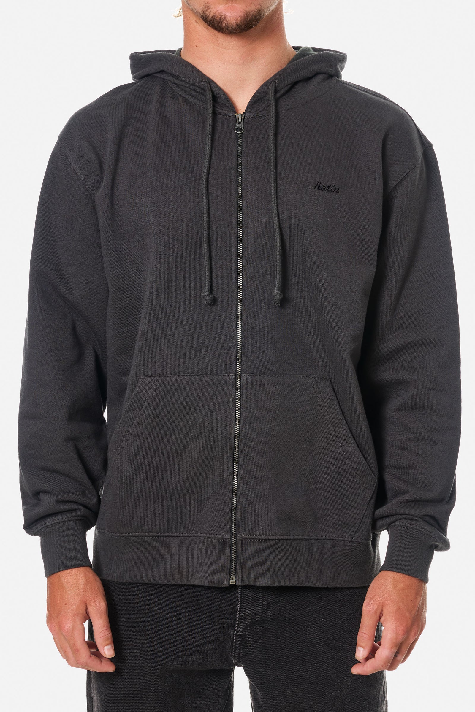 Katin emb full zip hood black wash 10