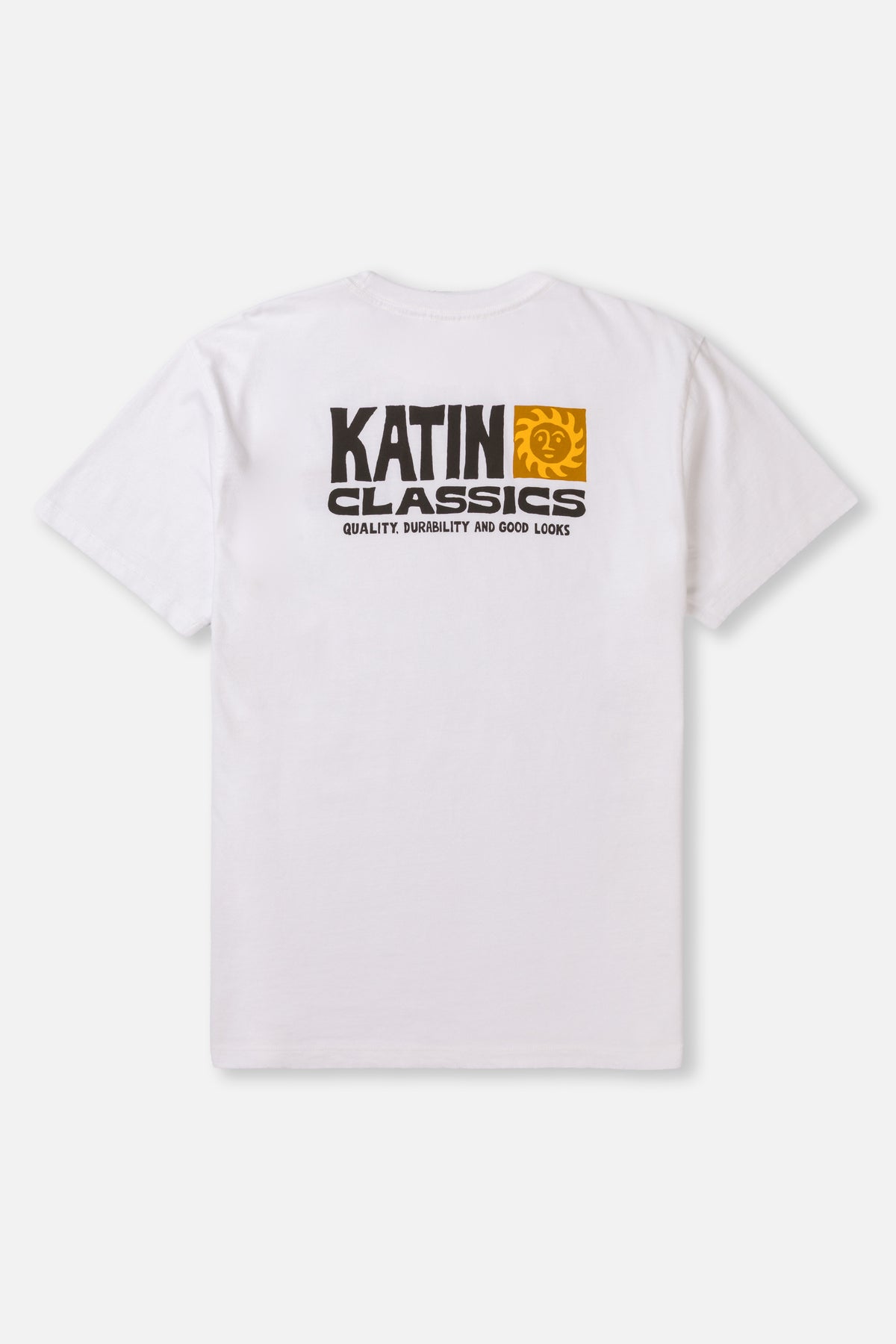 White t-shirt with Katin Classics logo on a white background