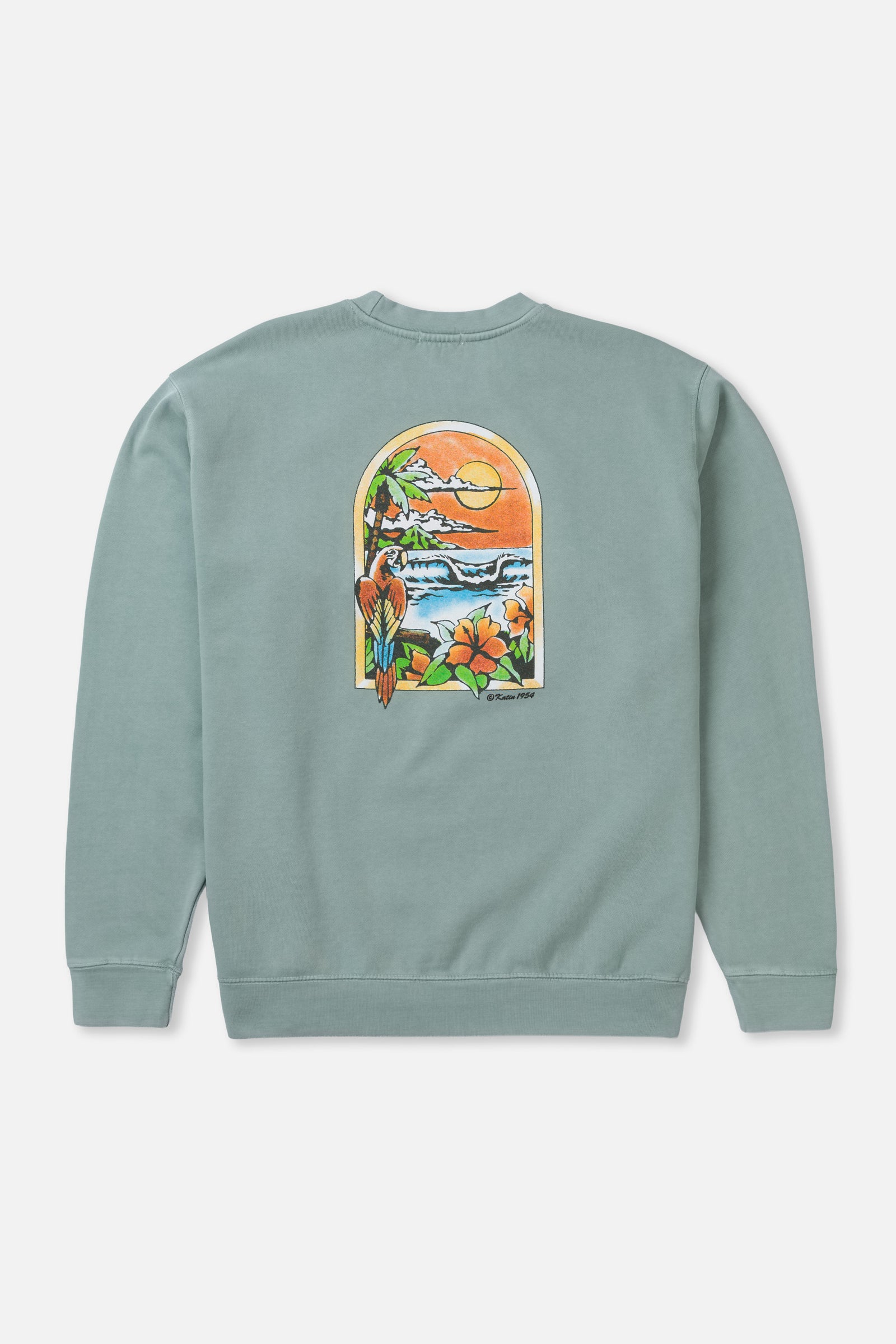 Sweatshirt with a colorful graphic on the back against a white background