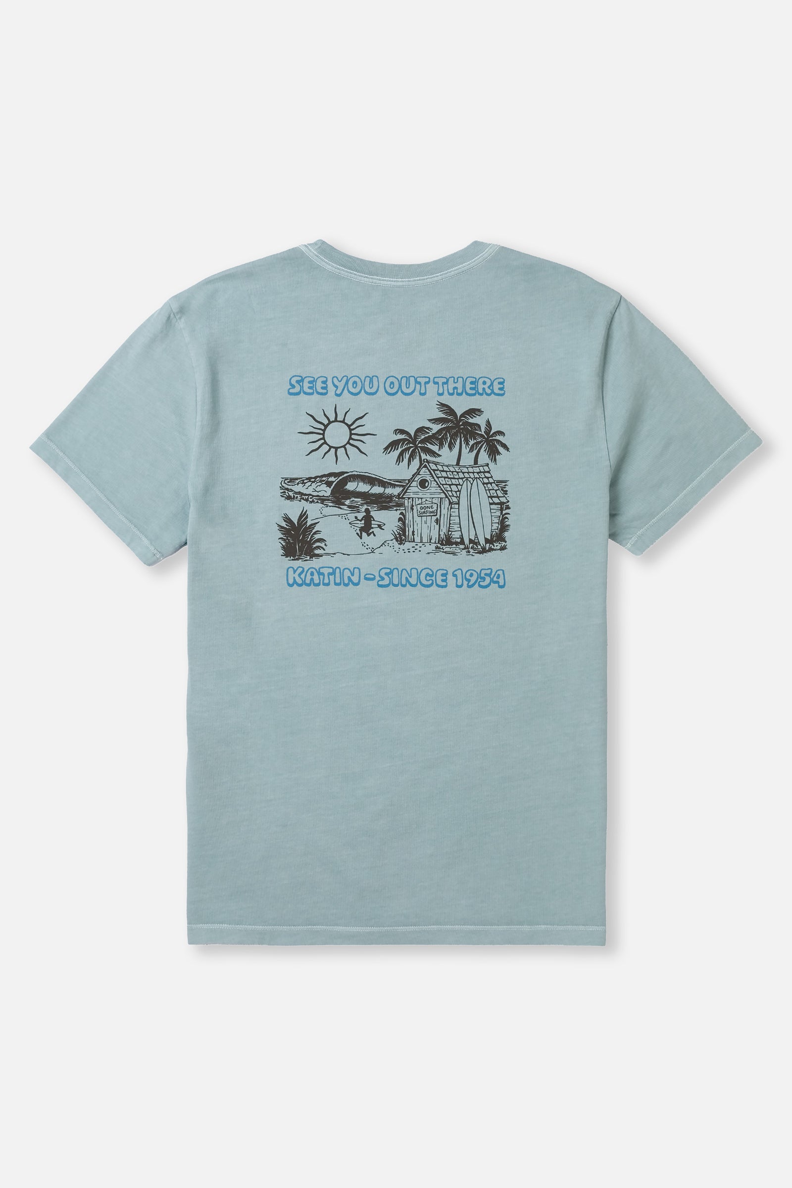 Light blue t-shirt with graphic design on a white background