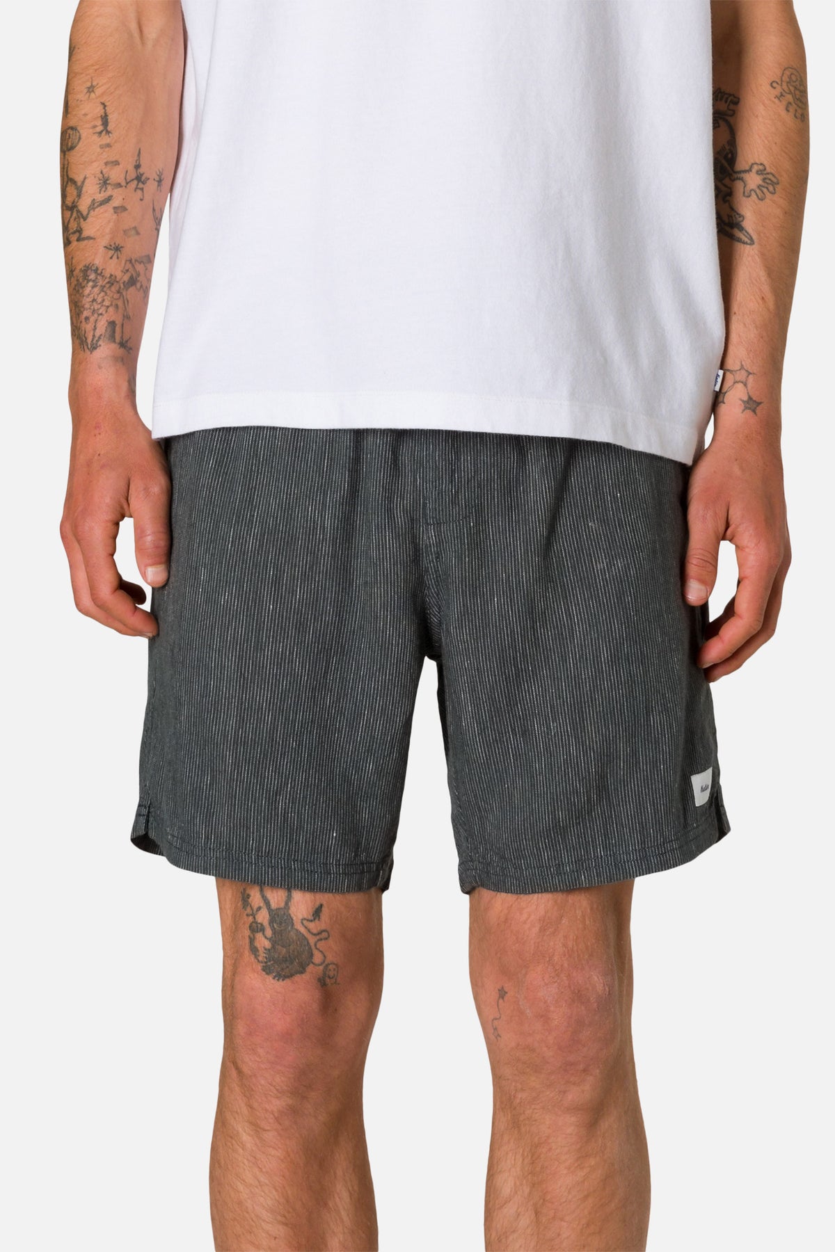 Katin Stevens Local Short in Black Wash with a 60% linen, 40% rayon yarn dyed stripe #color_black wash