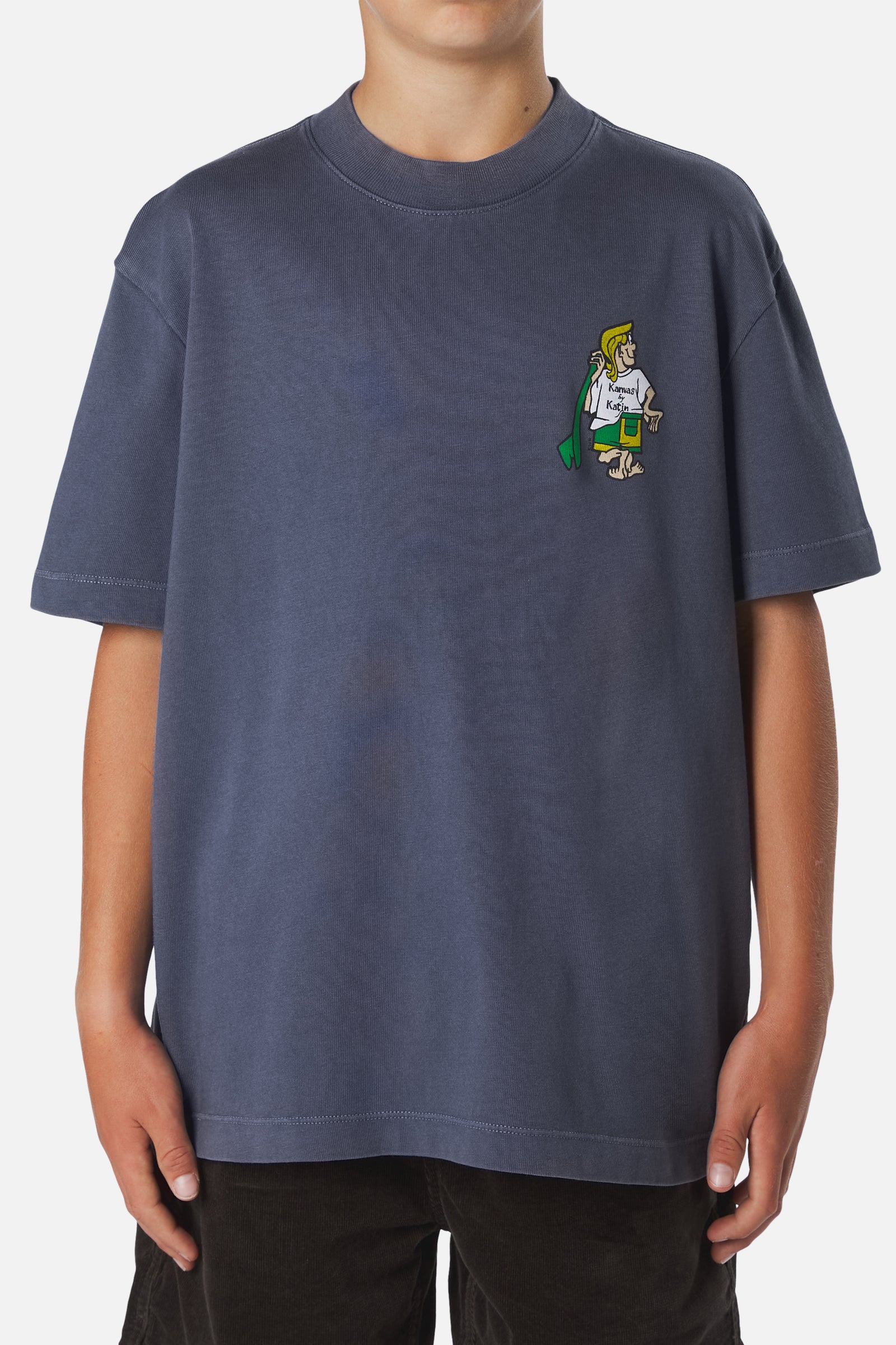 Katin su26 boys ss tee boys walter box fit tee blue vintage wash on model front