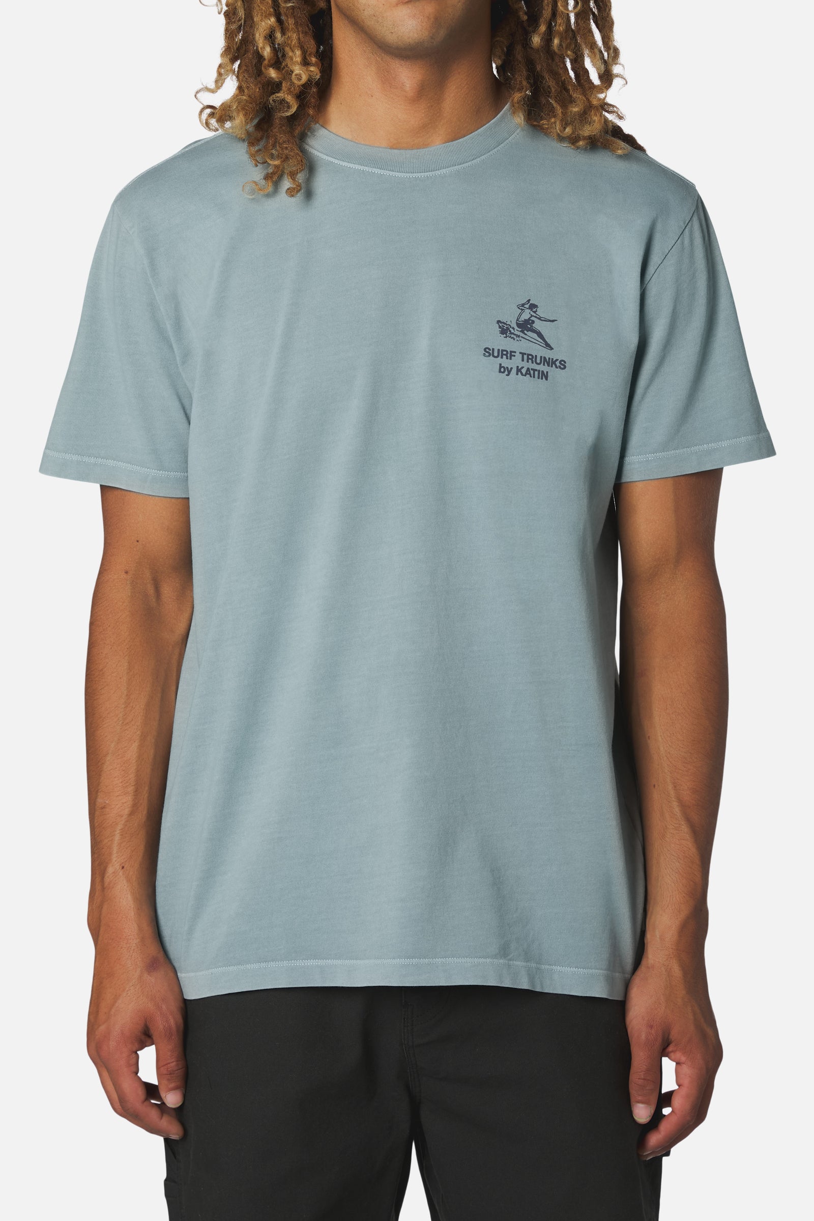 Katin su26 graphic ss tee cheater tee air force blue vintage wash on model front