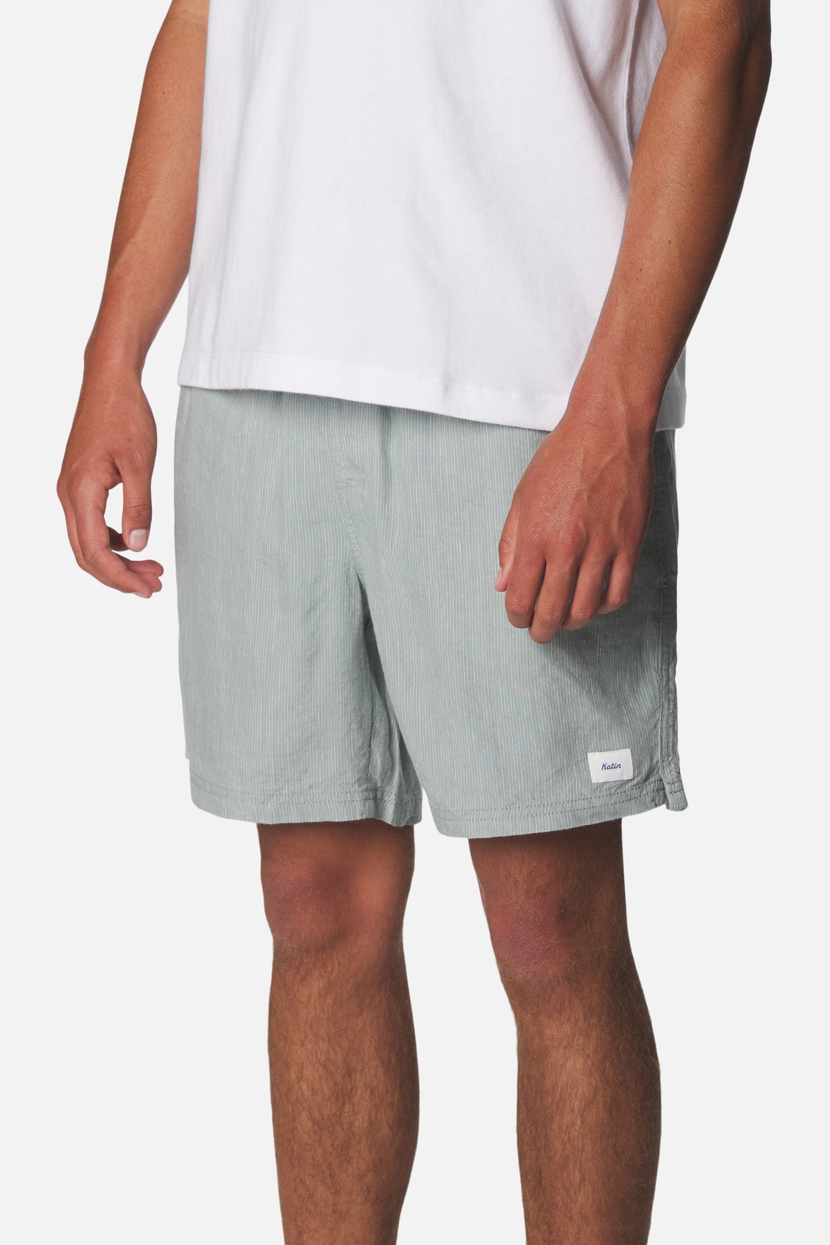 Katin Stevens Local Short in Abyss with a 60% linen, 40% rayon yarn dyed stripe #color_abyss